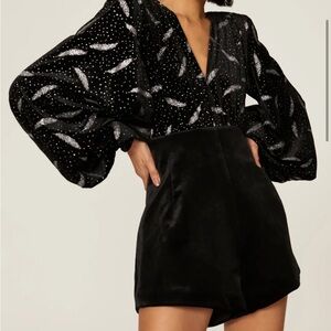 Bronx and Banco "Maria" Romper Playsuit - Black and Silver Velvet